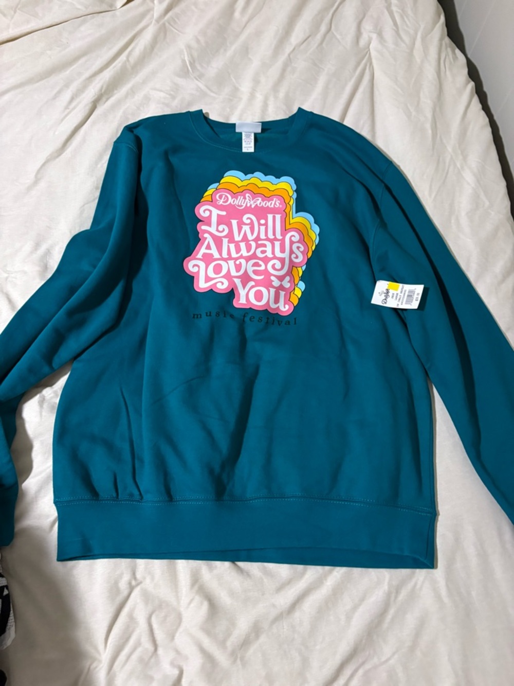 DollyWoods Teal Graphic Crewneck Sweatshirt - "I Will Always Love You"